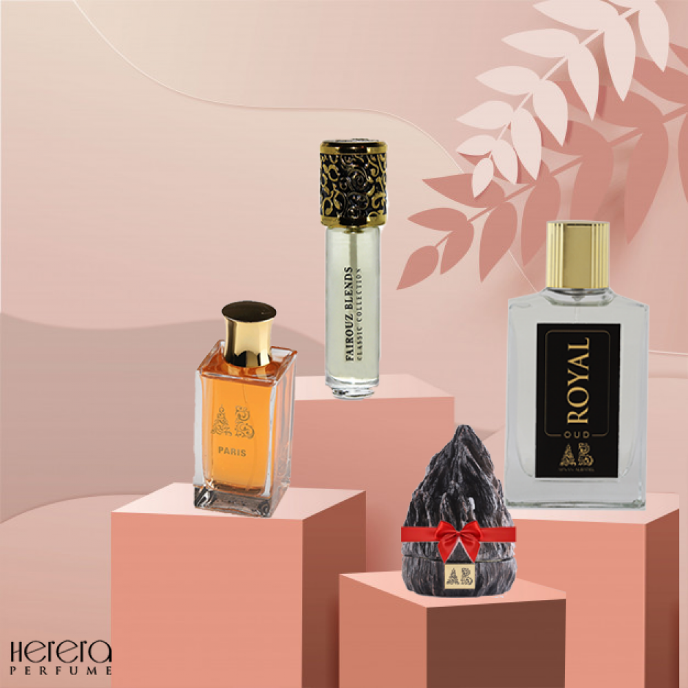 Three distinct perfumes + Evaporator set Three distinct perfumes + Evaporator set
